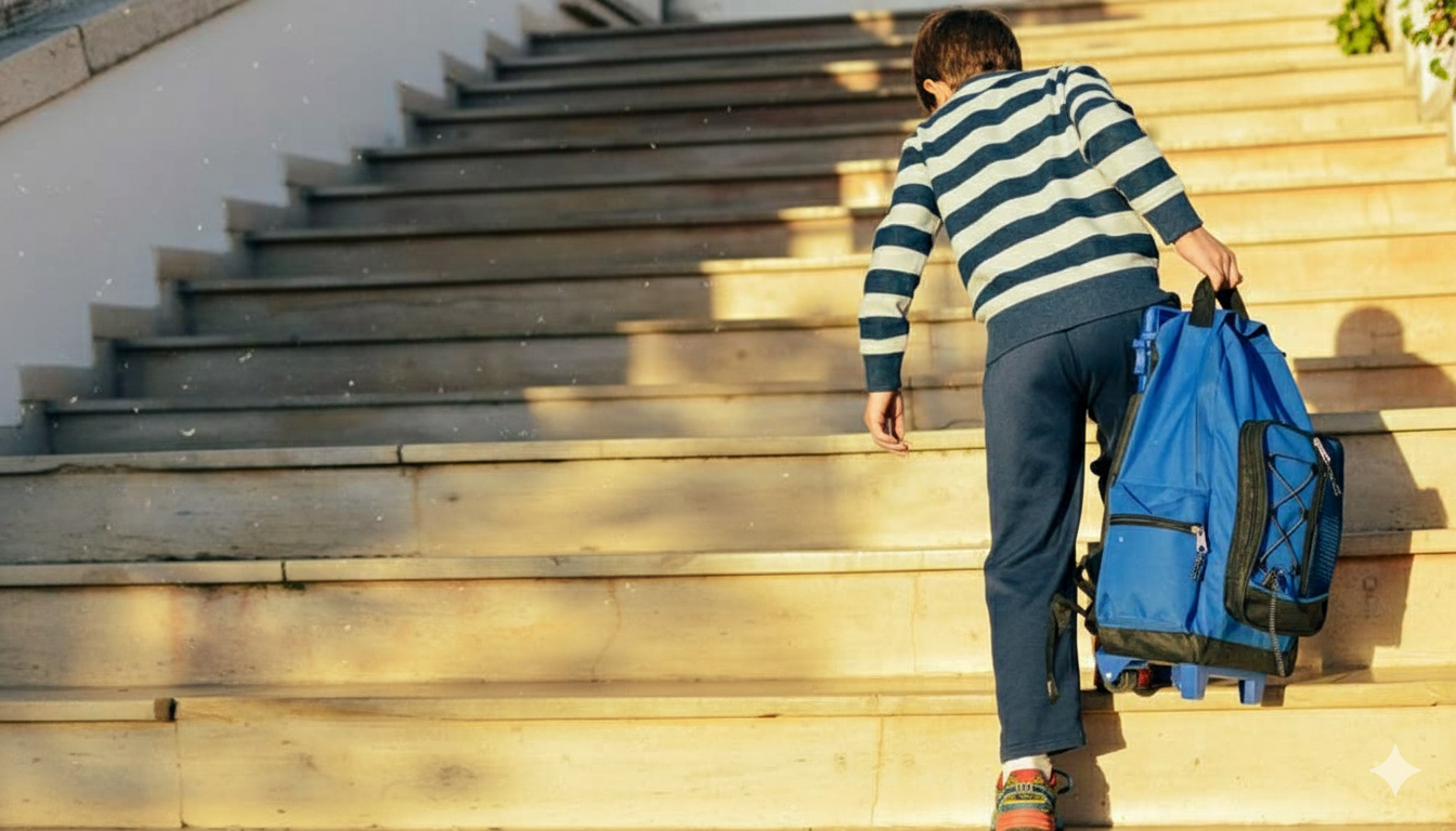 Student with heavy backpack